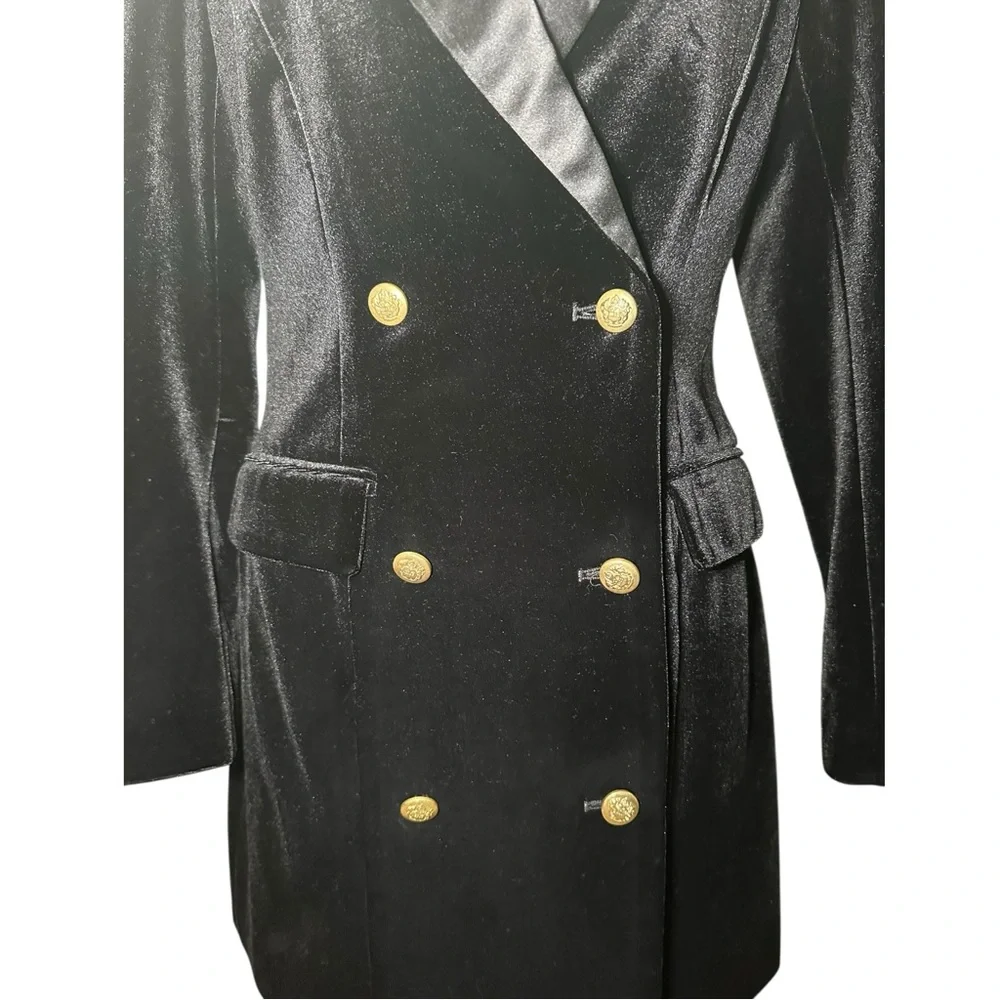 Missguided Velvet Gold Button Satin Lapel Blazer Dress NWOT - Picture 4 of 10